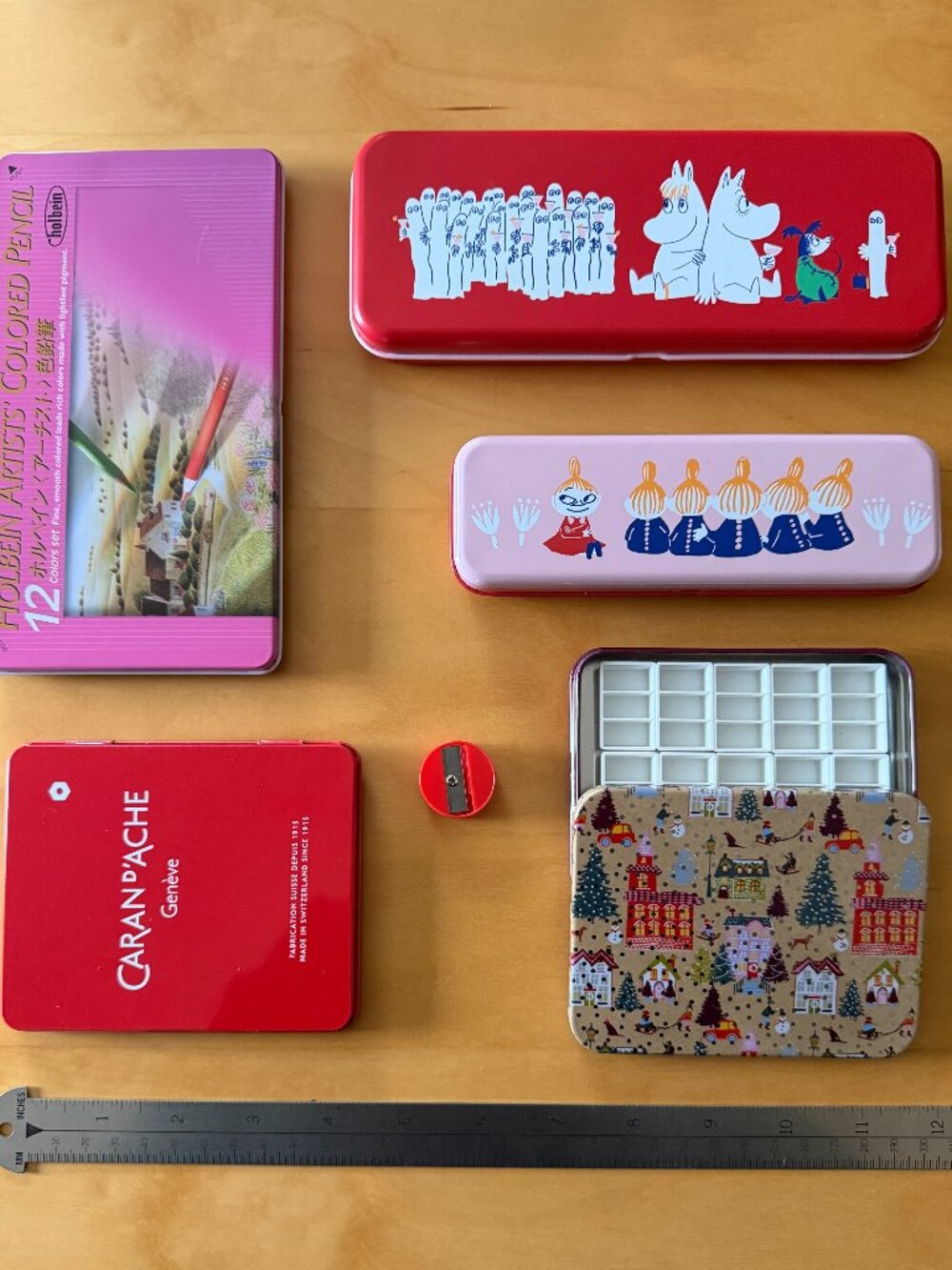 Set of Empty Pink and Red Tins for Watercolours or Gouache Paints